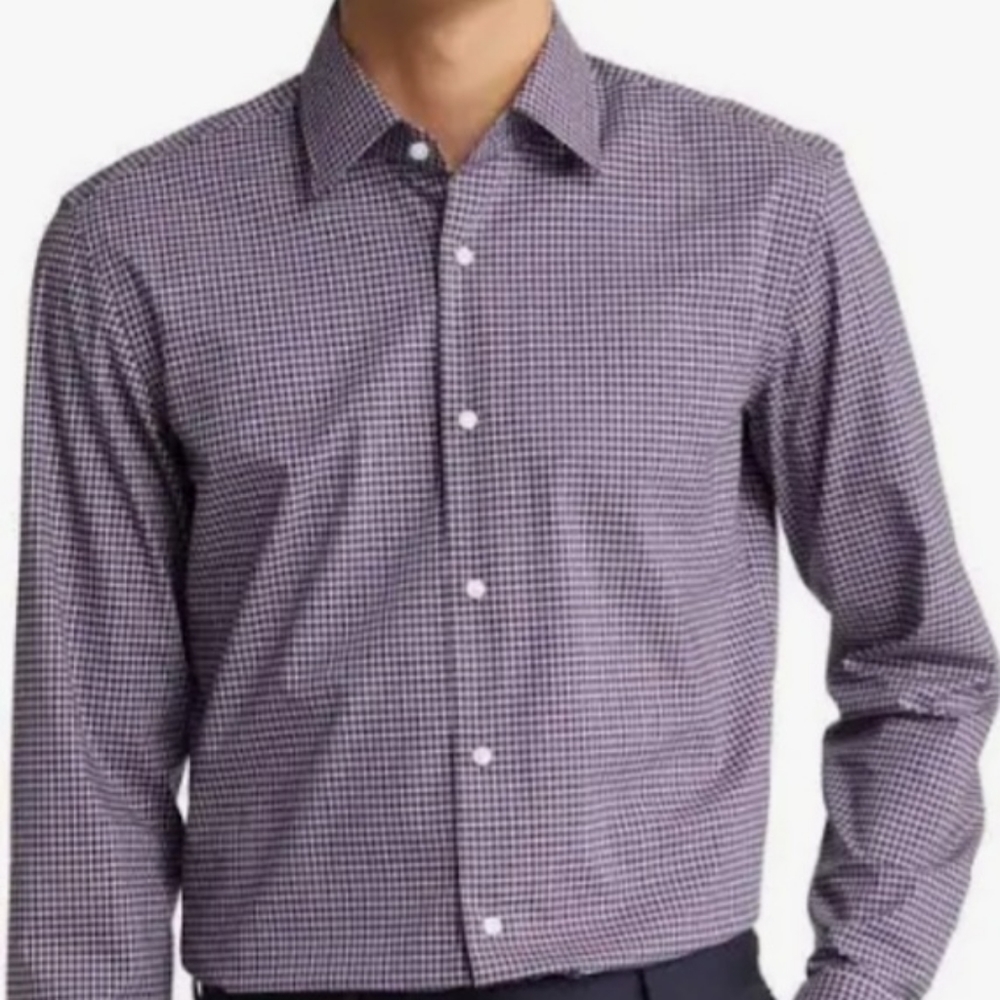 HUGO BOSS Men's Cotton Stretch Poplin Check Slim Fit Dress Shirt.